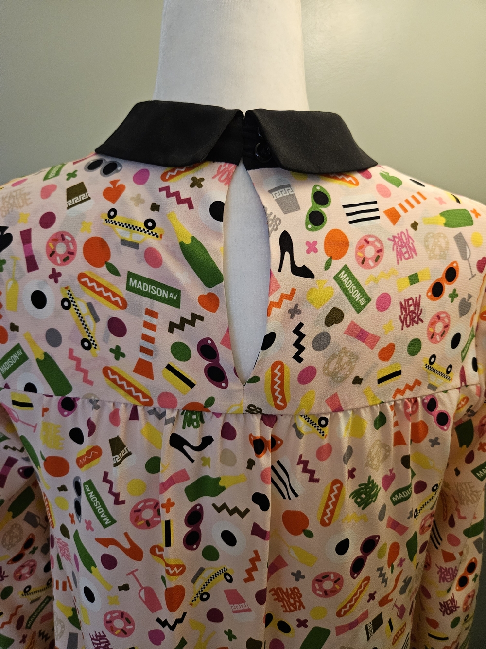 Kate Spade NY Pink Multicolor Graphic Long-Sleeve Silk Blouse with Collar Size 8 - Picture 13 of 15